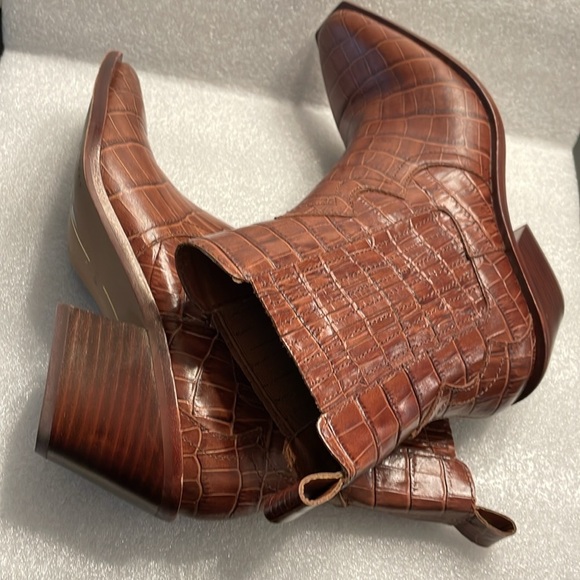 Dolce Vita Ankle Boots Size 6 Brown Embossed BlockHeel SquareToe Western Cowgirl - Picture 12 of 12